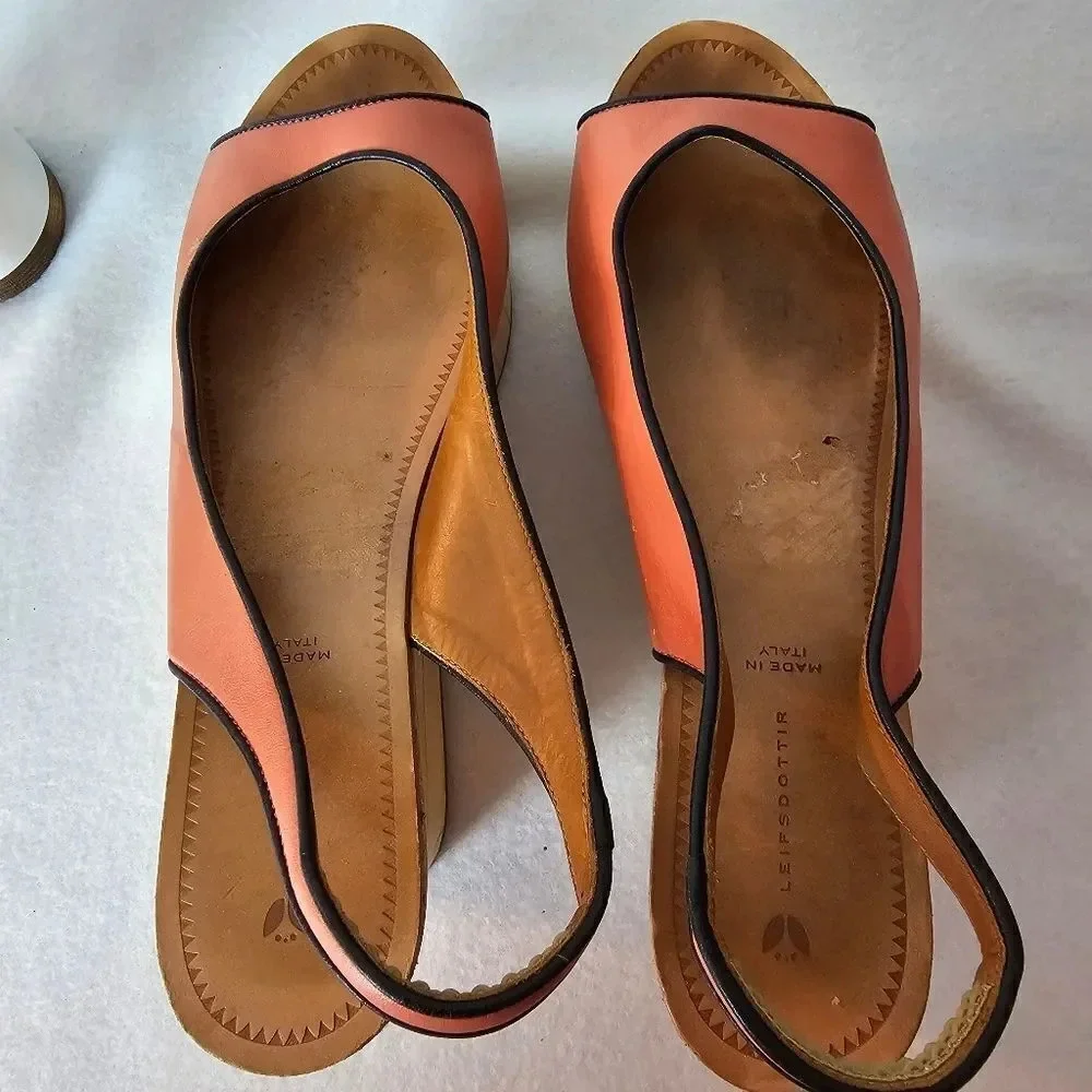 Anthropology Leifdotirr Cream salmon color‎ with wood wedges and snake trim